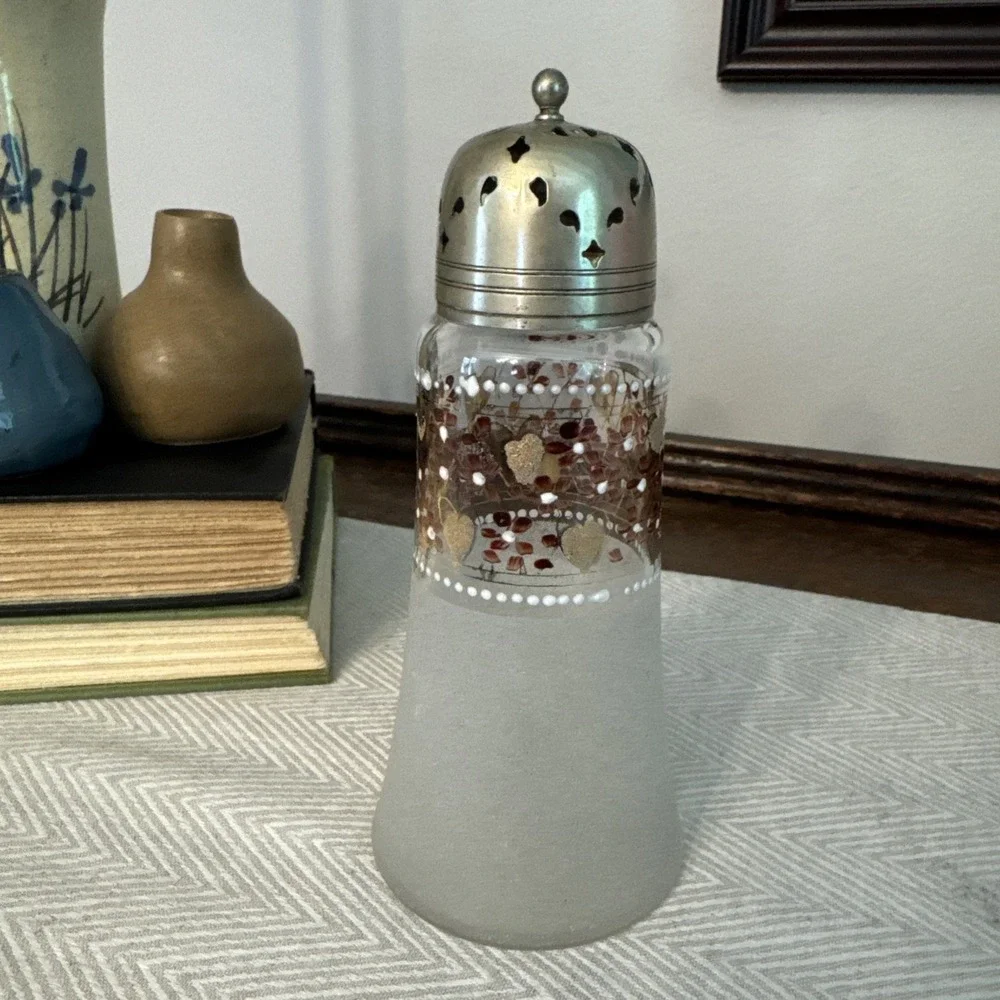 Antique EPNS Victorian Muffineer Sugar Powder Salt Shaker Hand‎ Painted Rare